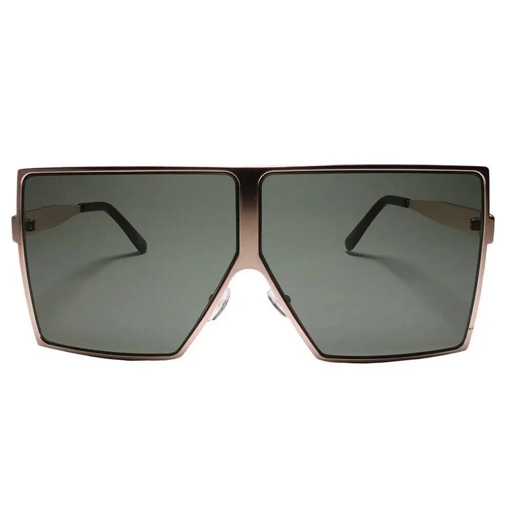 Contemporary Glam XXL Oversized Fashion Metal Square Gold Sunglasses Women